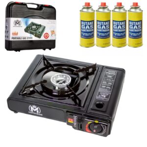 Portable Gas Cooker Stove with 4 Butane Canisters and Carry Case